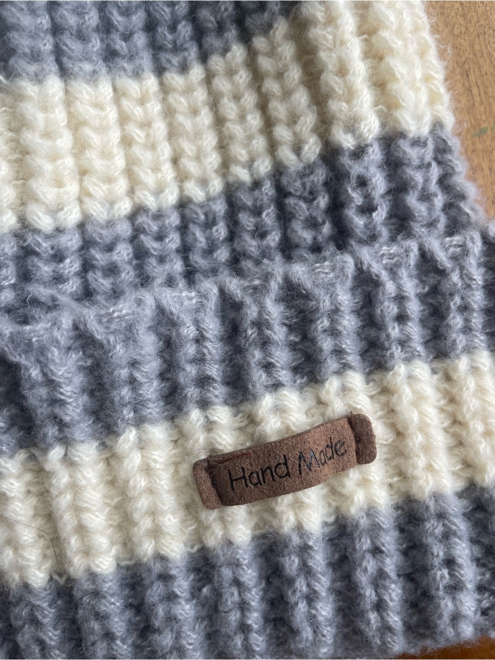 Cream & Gray Striped Knit Beanie - Picture 2 of 3